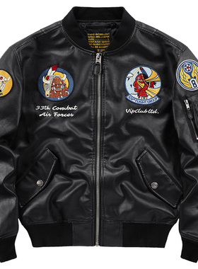 VIP潮牌飞行夹克男美式复古机车皮衣帅气棒球服刺绣徽章工装外套