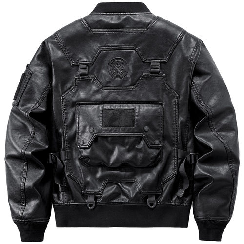 VIP机能风假两件多口袋重磅皮衣