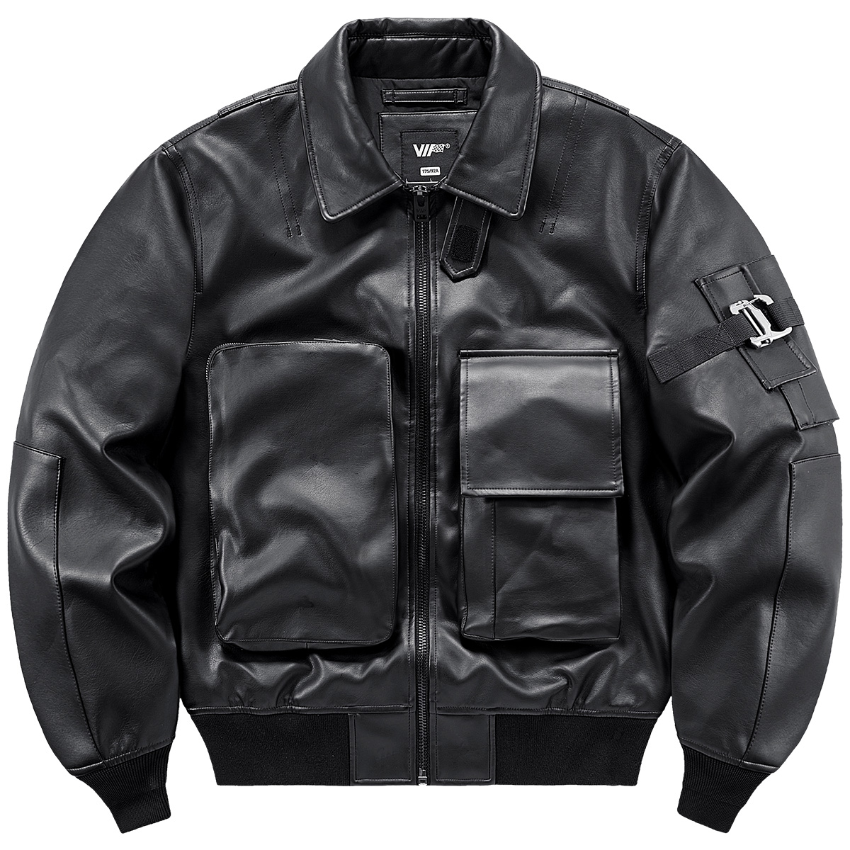 VIP多口袋翻领皮衣飞行夹克外套