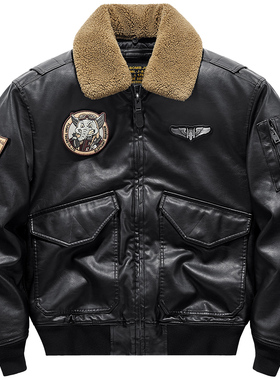 VIP复古飞行员皮衣男冬季加厚棉服可拆卸毛领保暖棉袄机车服外套
