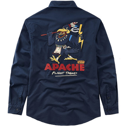 VIP工装长袖衬衫男刺绣徽章纯棉休闲衬衣外套春秋复古vintage上衣