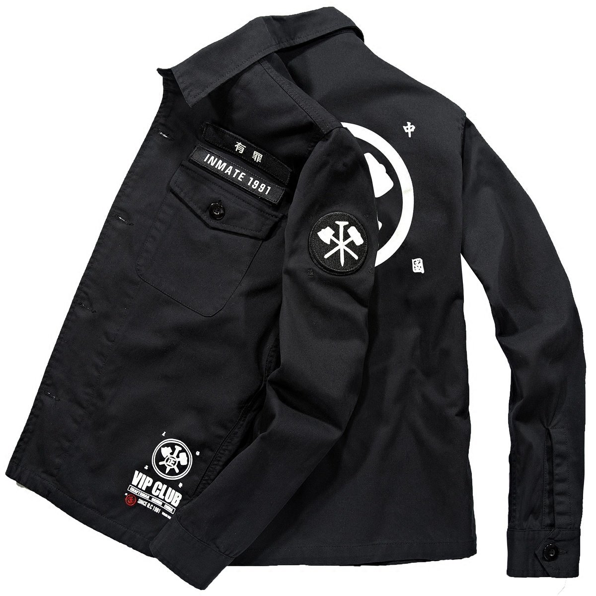 VIP复古工装外套男春秋小众设计国潮重磅刺绣翻领休闲衬衫式夹克,男装,夹克,淘宝优惠券,粉丝福利购,淘宝优惠卷