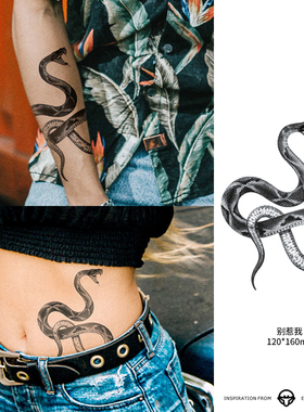 再变 别惹我盘蛇纹身贴花臂防水持久彩色款蛇酷性感原创女男包邮