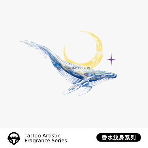 再变月与鲸彩色纹身贴