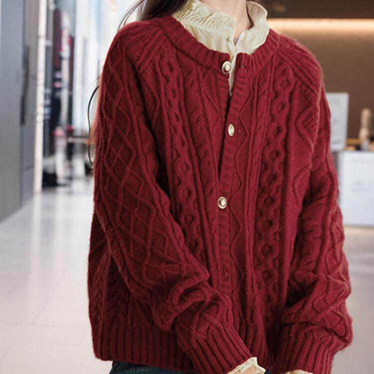 羊毛毛衣外套女开衫圆领外套短款