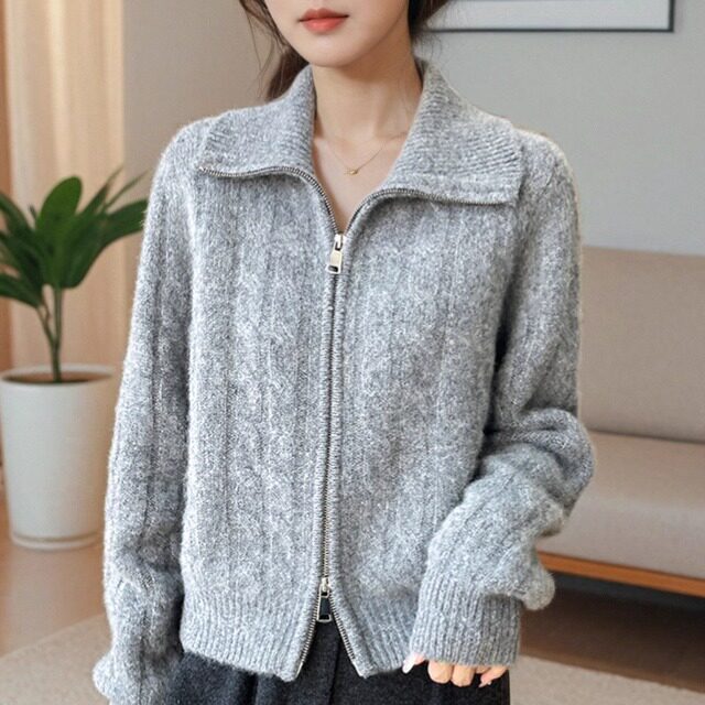 羊毛拉链毛衣外套女开衫厚