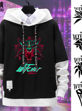巫师3狂猎The Witcher赛博朋克周边假两件连帽卫衣服男女学生外套