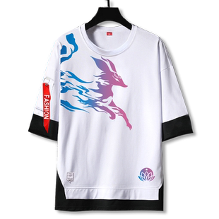 绽灵节灵魂莲华联盟狐狸锤石千珏lol游戏假两件短袖t恤衫男五分袖