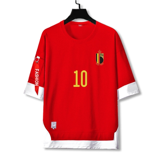 2021比利时国家队欧洲杯足球迷服卢卡库假两件5五分袖男女短袖t恤