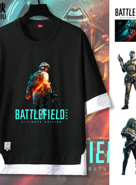 Battlefield战地风云2042游戏steam假两件5五分袖男女短袖t恤中袖