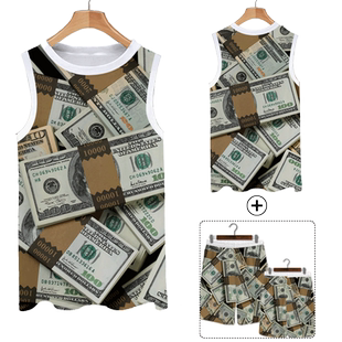 美元美金纸币各国金钱符号速干背心无袖t恤衫短裤子男士趣味套装