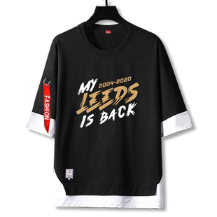 利兹联队服球迷服足球运动5五分袖男女短袖t恤衫假两件球衣服中袖