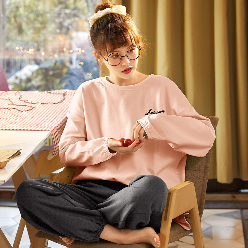 睡衣女春秋季纯棉长袖可爱日系可外穿全棉学生韩版秋冬家居服套装