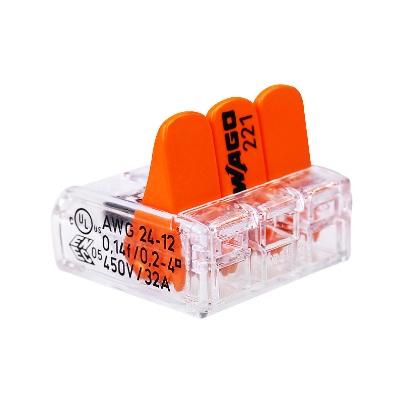 WAGO万可221-413整盒50只一分二接线端子电线快速接头分线连接器