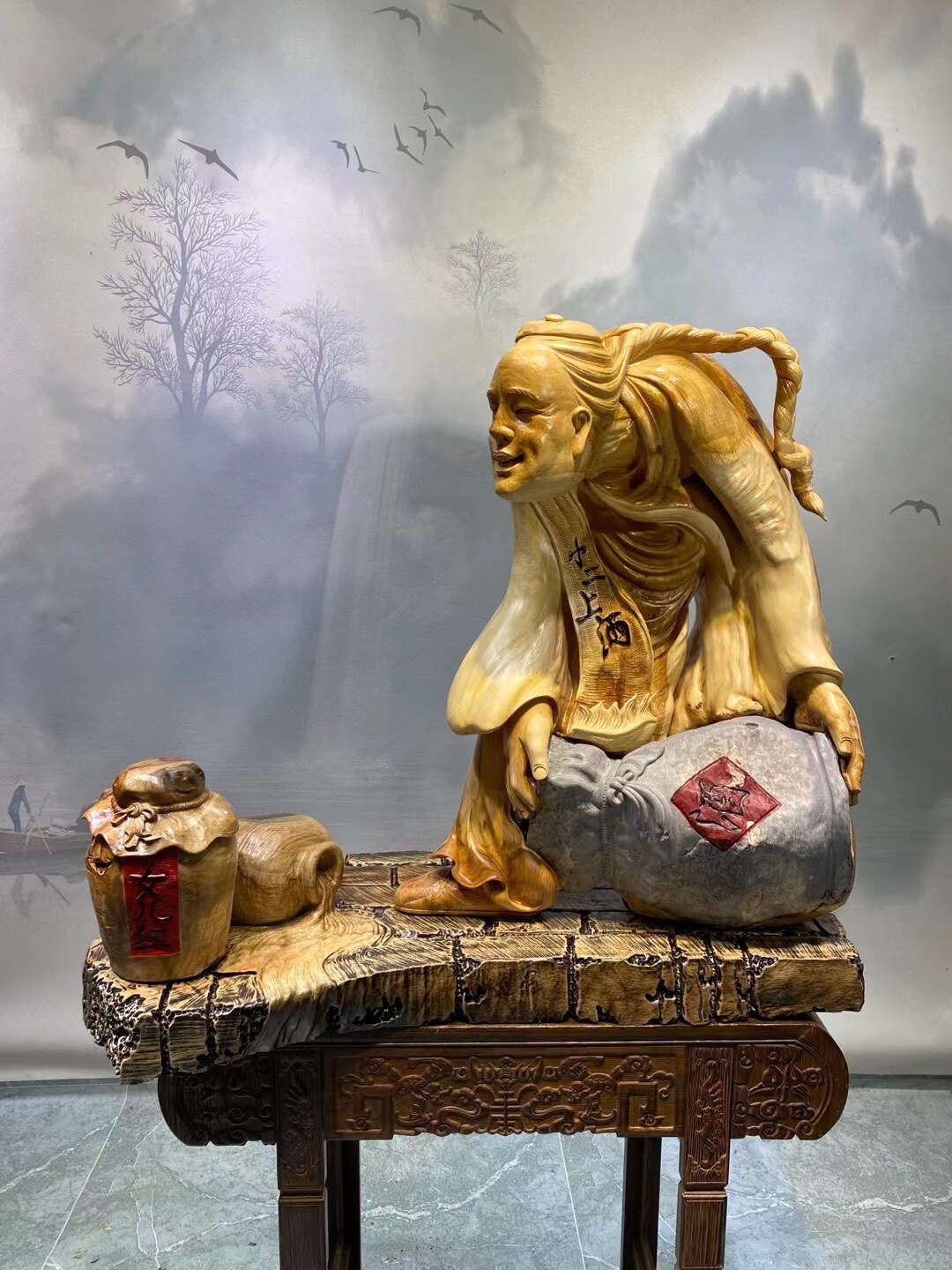 崖柏天然根抱石摆件根雕玄关禅意包石达摩悟道朝拜一念之间木雕