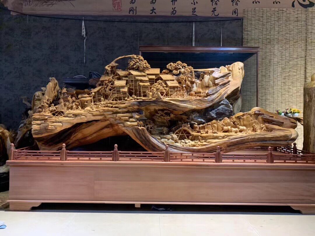 崖柏满瘤疤根雕天然原木树根毛料小木雕大型精品山水酒店别墅乔迁