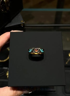 古风系列vintage中古飞鸟戒指女复古拉丝红色爱心布契风食指戒