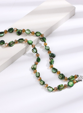 欧美夏季波西米亚风绿色贝壳串珠项链颈链个性海滩度假风跨境