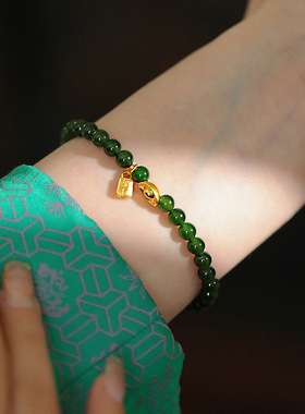 小红书同款新中式绿玛瑙玉髓手链女不掉色轻奢小众感手串