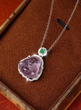 s925纯银天然高冰清透紫晶佛公项链女精致小众百搭感气质轻奢