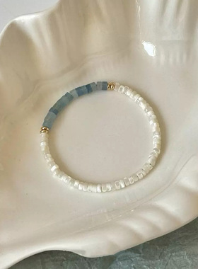 海蓝宝白蝶贝弹力手链珍珠母贝女