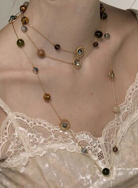 欧美跨境饰品亚马逊复古轻奢小众气质三层流苏珍珠绕式叠戴项饰