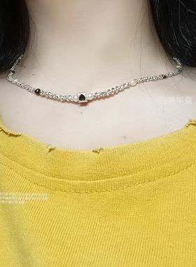 方块爱心串珠碎银子项链女2024新款珍珠锁骨链轻奢感颈链配饰