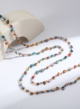 波西米亚秋季毛衣链欧美小众y2k多巴胺彩色贝壳串珠长款项链女