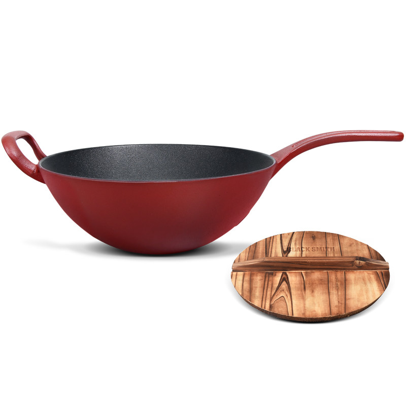 本库红釜铸铁炒锅不粘锅加厚老式铁锅炒菜锅家用电磁炉煤气灶专用