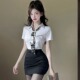 包臀裙两件套装 酒店前台水疗足浴技师工作制服女配丝巾短袖 白衬衫