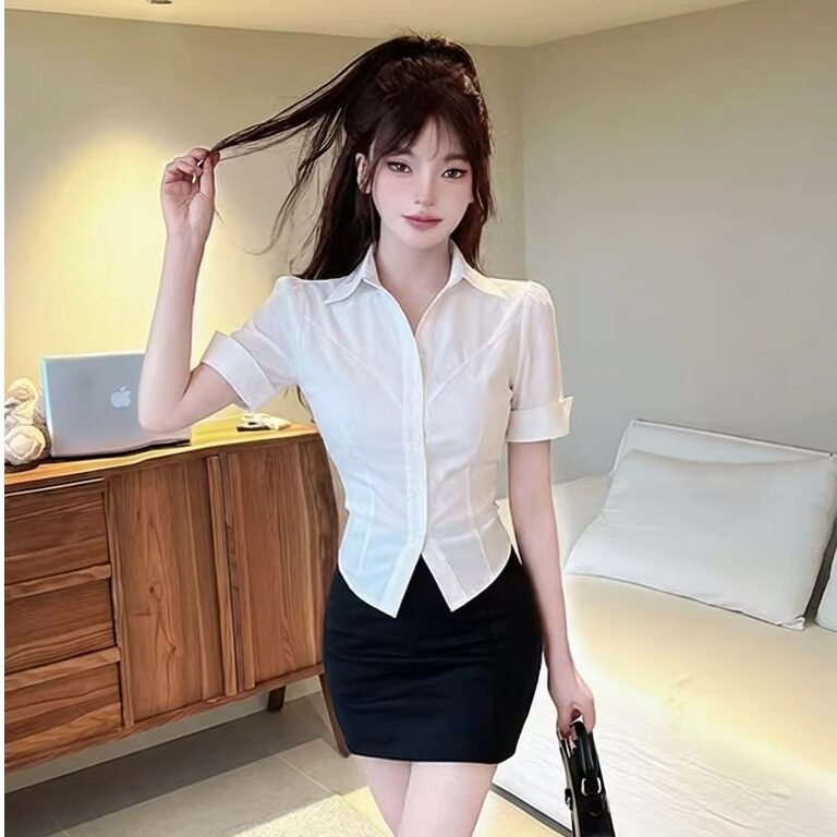 酒店足浴会所性感职业装白领修身短袖白衬衫包裙套装足道技师工服