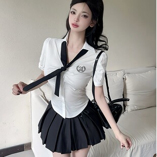 酒吧水疗足道会所性感jk制服女收腰领带白衬衫百褶短裙技师工作服