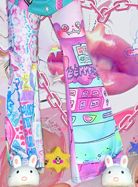 LEERROO电机甜心 原创y2k千禧辣妹夏季美式宽松微喇宽松喇叭裤