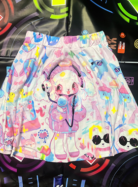 LEERROO咪护士 原创设计卡通印花Y2K千禧辣妹高腰蛋糕短裙半身裙