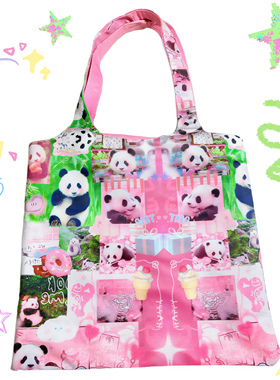 LEERROO熊猫日记 原创设计可爱卡通印花单肩包手提包大容量帆布包