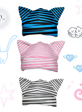 三色巧克力/LEERROO亚文化Y2K原创朋克印花猫耳帽条纹帽子加绒