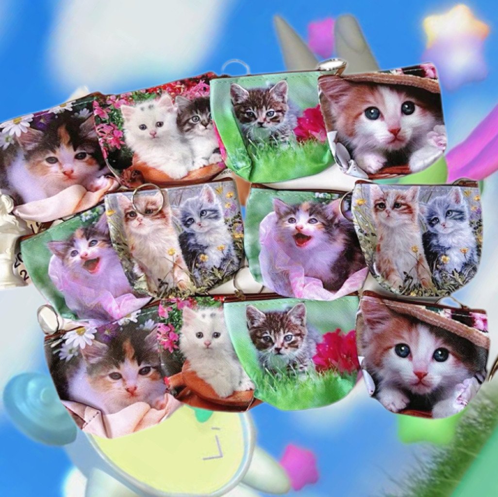 爆炸福利/猫咪印花PU创意零钱包便携饰品收纳包