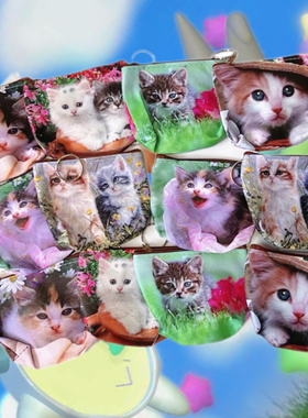 爆炸福利/猫咪印花PU创意零钱包便携饰品收纳包