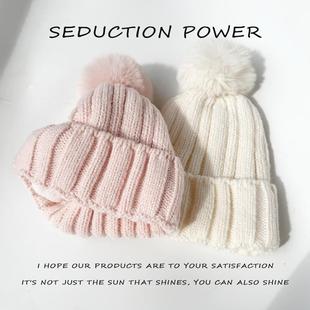 加绒毛球针织帽子女冬加厚防寒护耳毛线帽百搭保暖户外骑行滑雪帽