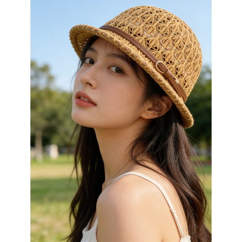 法式编织防晒渔夫帽女春夏镂空帽