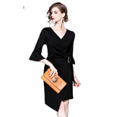 OL职业气质修身 奈昕个性 一步裙街 荷叶袖 V领秋季 化私人订制 36152