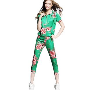 裤 女休闲运动套装 印花短外套显瘦小脚 化私人定制116944 奈昕个性