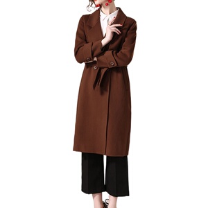 定制 133309 简约韩版经典时尚纯色系带收腰中长款端庄外套潮流女