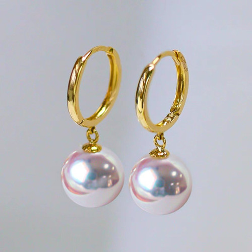 刘亦菲同款日本Akoya海水天然珍珠耳环耳扣18K黄金强光正圆耳饰女