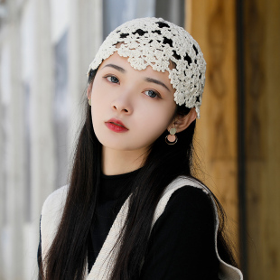 洋氣帽子女款 夏季 鏤空鉤花帽時(shí)尚 2024新款 薄款 春秋針織帽女士包頭
