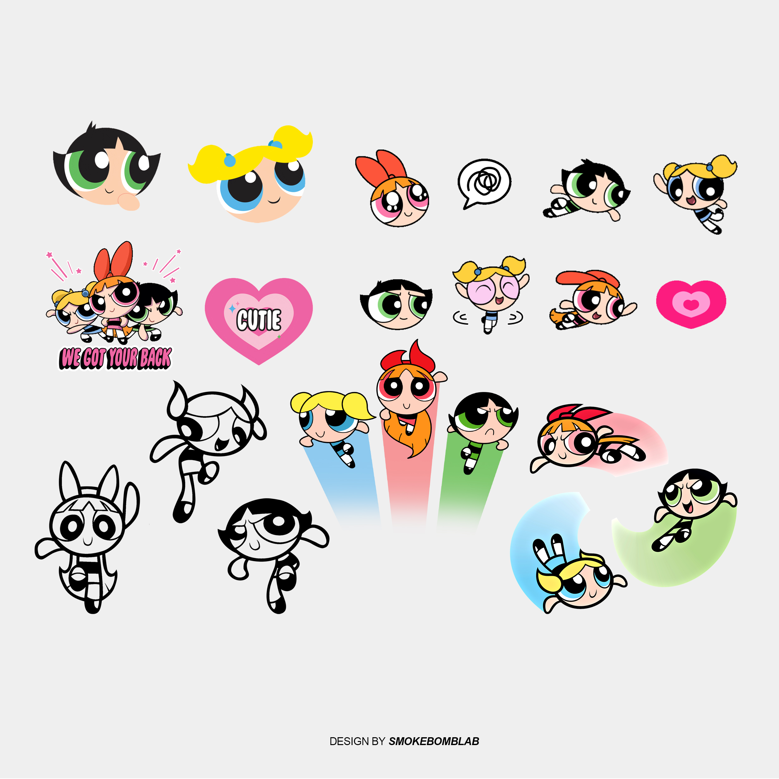 smokebomblab童趣可爱俏皮飞天小女警复古动漫女孩少女纹身贴纸