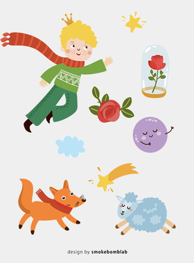smokebomblab 创意儿童纹身贴纸 童话故事 小王字玫瑰组合