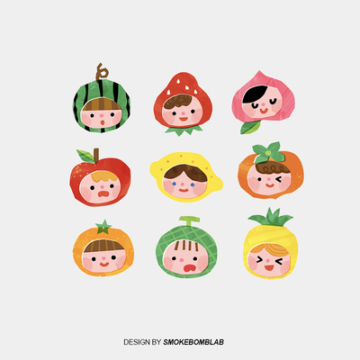 smokebomblab可爱少女手绘插图水果娃娃西瓜柠檬凤梨蜜瓜纹身贴纸