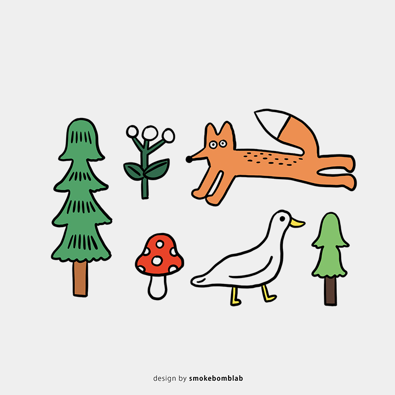 smokebomb儿童创意纹身贴纸 露营野餐小动物狐狸鸭子森林蘑菇组合