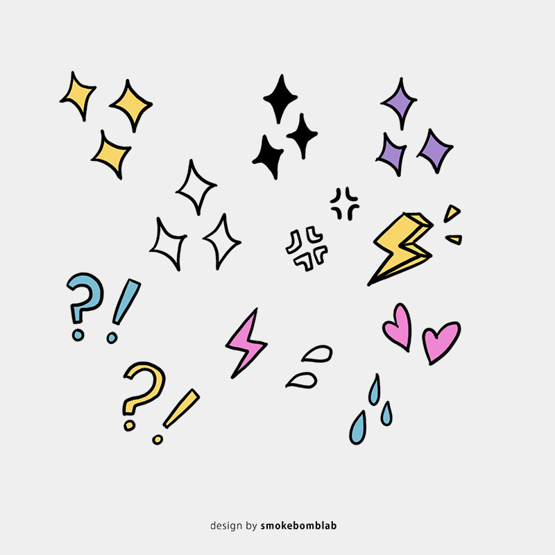 smokebomb创意纹身贴纸 夸张表情动漫 闪光 问号组合